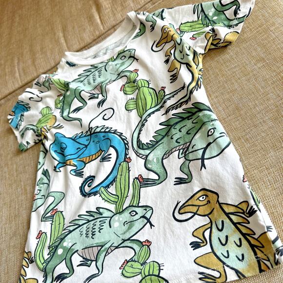 H & M Basic 100% Organic Cotton Short Sleeve T Shirt Tee Dinosaurs Print 6x / 7 - Picture 2 of 7